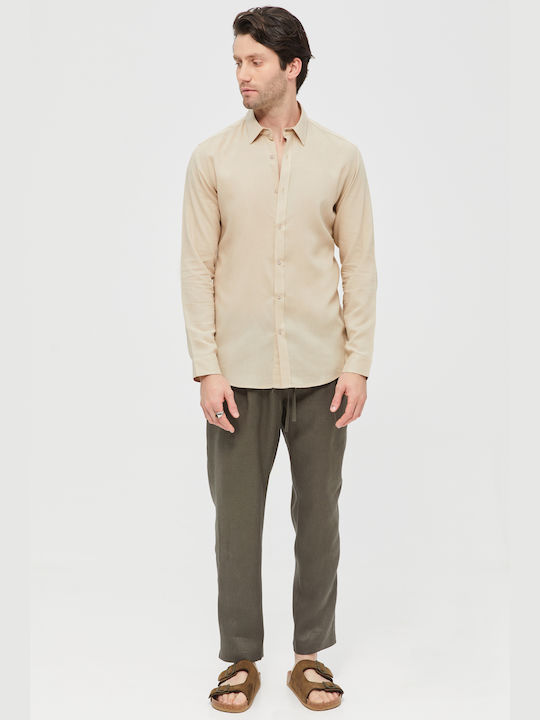 Aristoteli Bitsiani Men's Shirt Long Sleeve Linen Beige