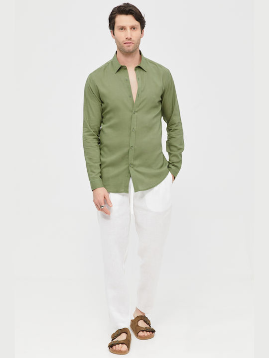 Aristoteli Bitsiani Men's Shirt Long Sleeve Linen Khaki