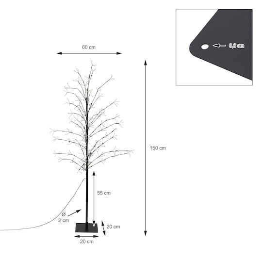 Christmas Decorative Illuminated Metal Tree Natural Appearance 150cm IP44 Electric White