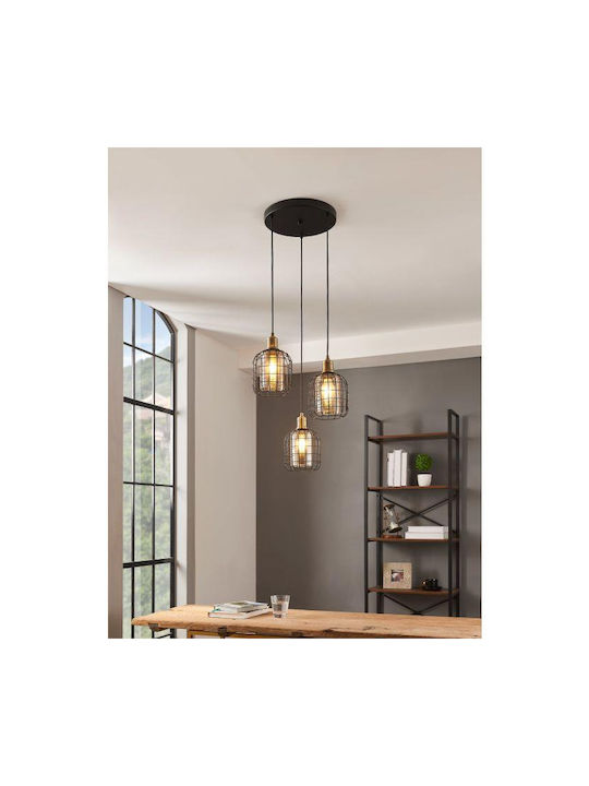 Eglo Chisle Pendant Light Three-Light Grid for Socket E27 Black