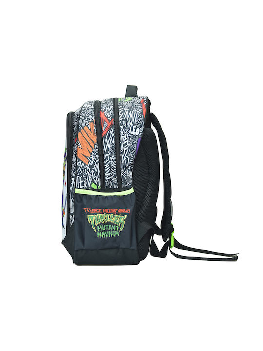 Gim Ninja Turtles School Bag Backpack Elementary, Elementary Black with Water Bottle Holder 27Liters