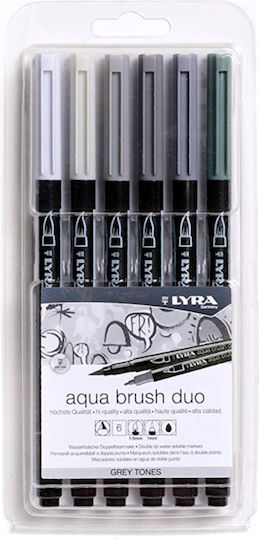 Lyra Aqua Brush Duo Design Markers 4mm Gray 6pcs