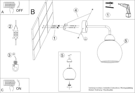 Sollux Alino Modern Lamp Wall with Socket E27 Black 15x17x20cm