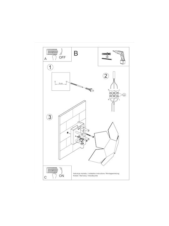Sollux Penta Modern Lamp Wall with Socket G9 Black 26x26x15cm