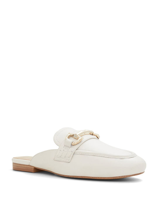 Aldo Chunky Heel Leather Mules White