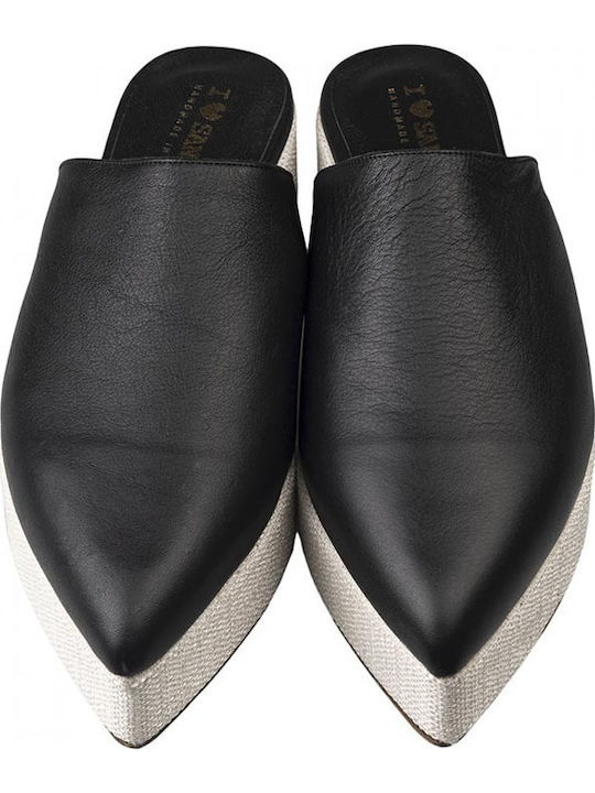 Sarah/2 Flat Δερμάτινα Mules σε Μαύρο Χρώμα