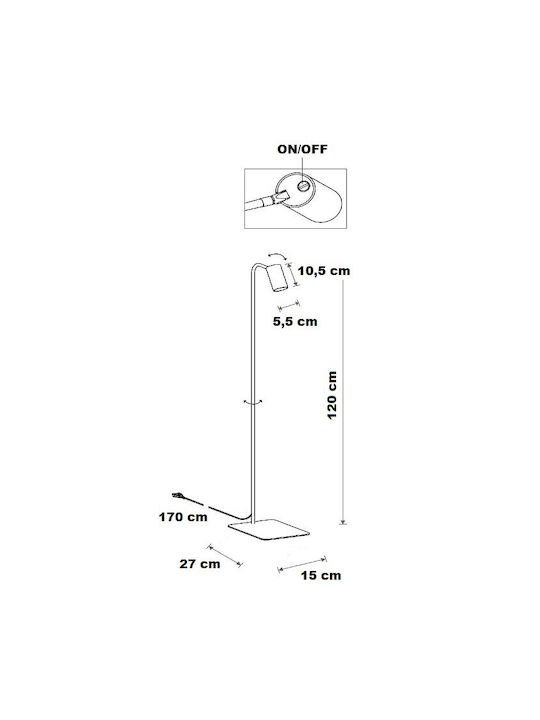 Nowodvorski Mono Floor Lamp H120xW15cm. with Socket for Bulb GU10 Black