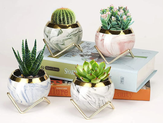 Keskor Ghiveci Ceramică Multicolor cu suport 10x10x8εκ.