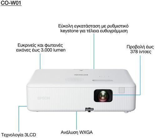 Epson CO-W01 Projector 3LCD HD Simple Lamp with Built-in Speakers V11HA86040