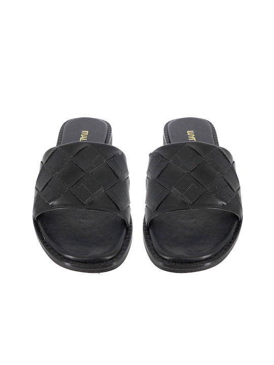 Malesa Leather Women's Flat Sandals in Black Color