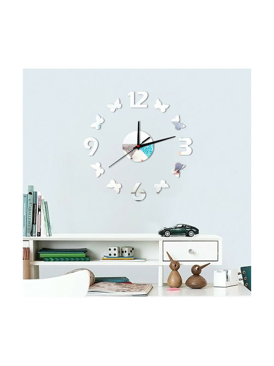 Πεταλούδες 3D Wall Clock Sticker Plastic Silver Ø30cm