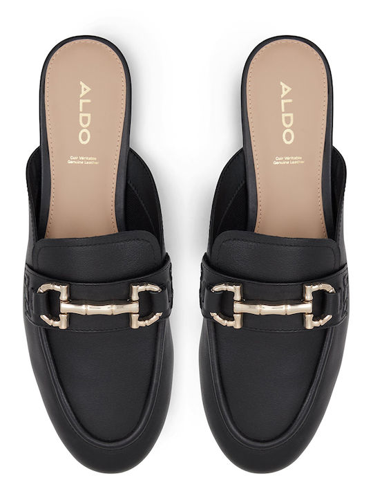Leather Women's Mules with Chunky High Heel in Black Color