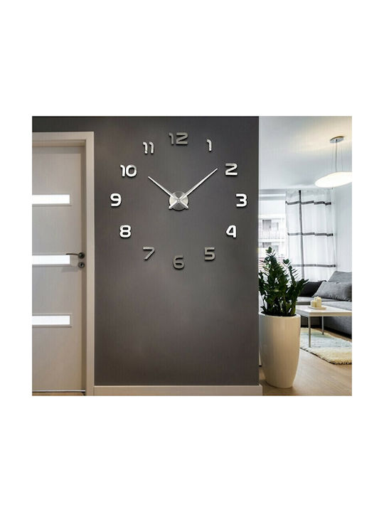 3D Wall Clock Sticker Plastic Silver Ø100cm