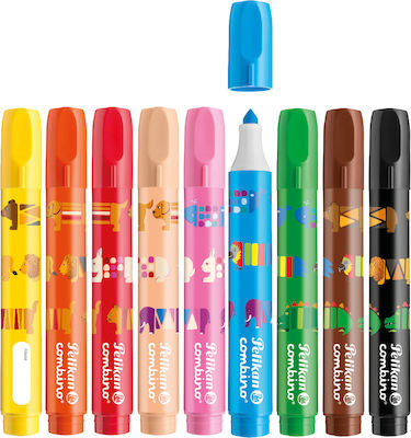 Pelikan Combino Super 411 Washable Drawing Markers Thick Set 9 Colors