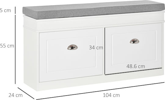 Ξύλινη Παπουτσοθήκη με 2 Ράφια Λευκή Μ104xΠ24xΥ55cm