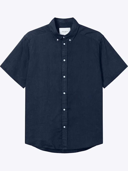 Short-sleeved Linen Shirt Navy Blue