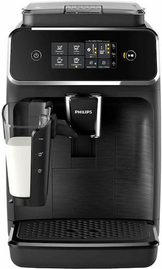 Philips Series 2200 Αυτόματη Μηχανή Espresso 1500W Πίεσης 15bar για Cappuccino με Μύλο Άλεσης Μαύρη