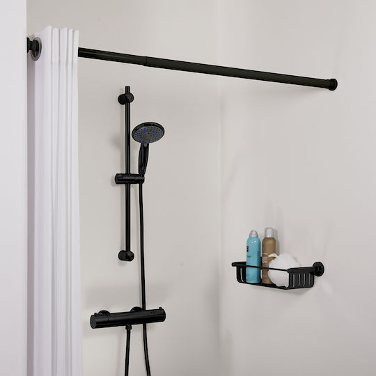 Sealskin Telescopic Straight Shower Curtain Rod with Suction Cup Aluminium Black 80x80-130cm
