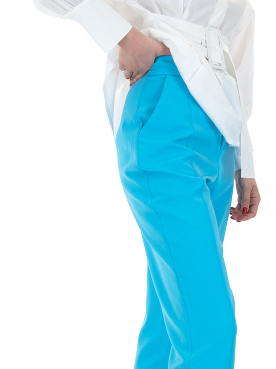 Women's High-waisted Fabric Trousers Light Blue