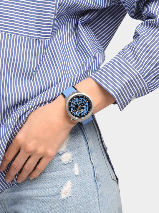 Swatch Daze Ανδρικό Ρολόι 47mm Μπαταρίας με Μπλε Καουτσούκ Λουράκι