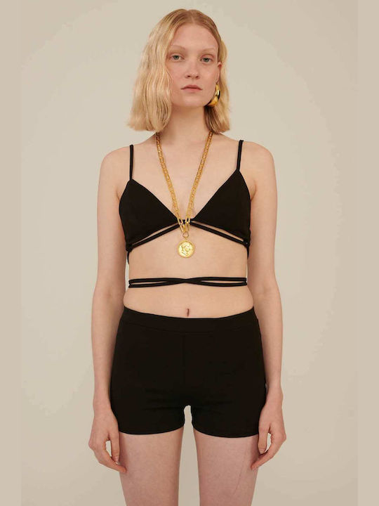 Milkwhite Women's Summer Crop Top with Straps Black