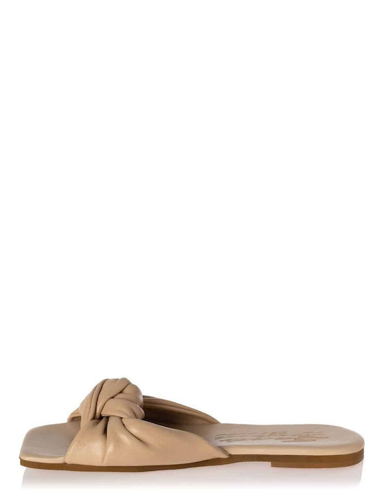 Sante Flat Leather Women's Flat Sandals Flatforms in Beige Color