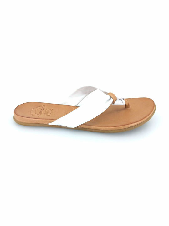 Boxer Leather Women's Flat Sandals Anatomic in White Color