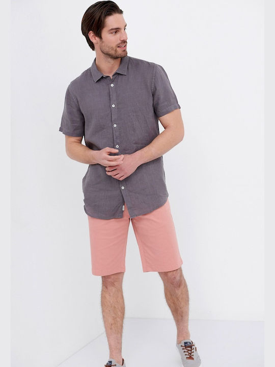 Funky Buddha Men's Shirt Short Sleeve Linen Gray