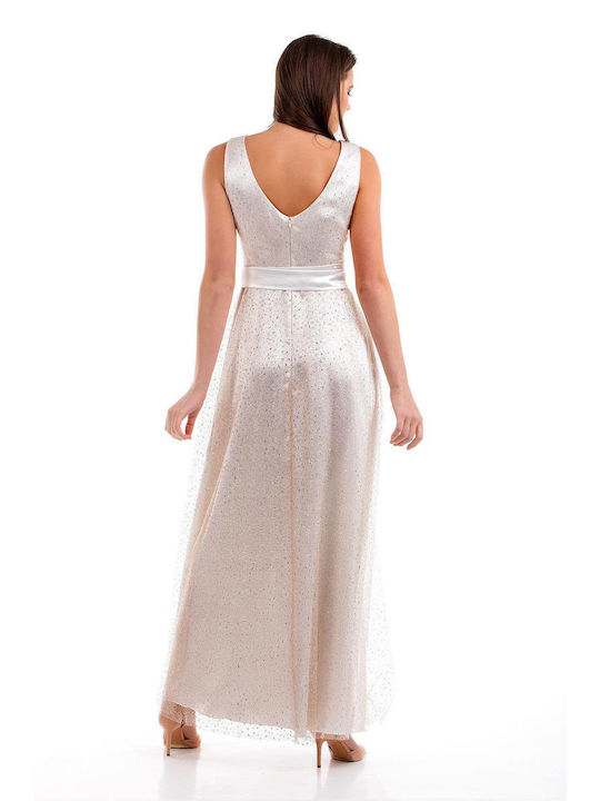 Bellino Maxi Evening Dress with Tulle Ecru