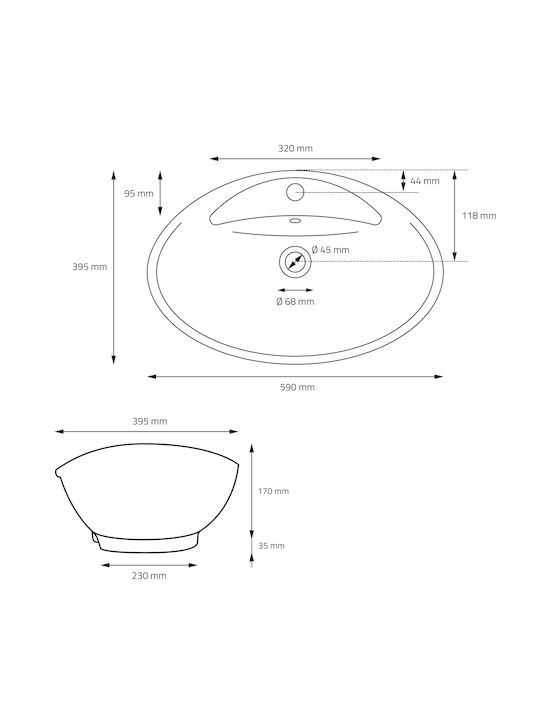 ML-Design Επιτοίχιος Επικαθήμενος Νιπτήρας Κεραμικός 59x20.5x39.5cm Λευκός