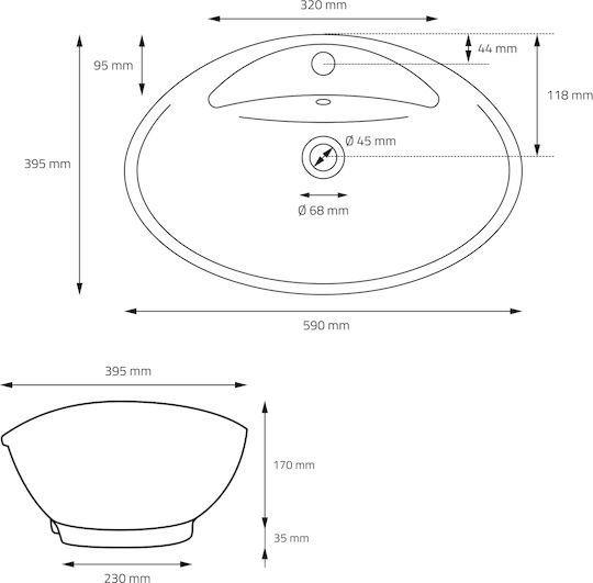 ML-Design Montat pe perete Deasupra Blatului Chiuvetă Ceramică 59x20.5x39.5cm Alb
