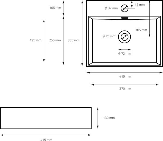 ML-Design Επιτοίχιος Επικαθήμενος Νιπτήρας Κεραμικός 41.5x36.5x13cm Μαύρος