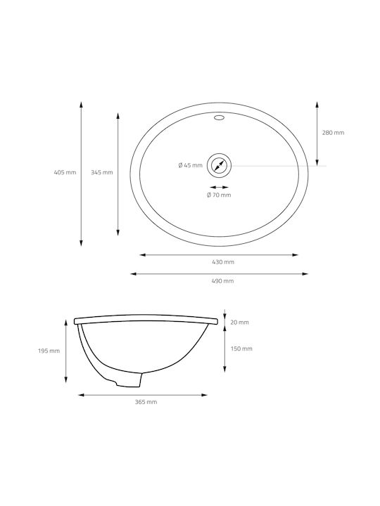 ML-Design Ένθετος / Επικαθήμενος Νιπτήρας Κεραμικός 49x19.5x40.5cm Λευκός