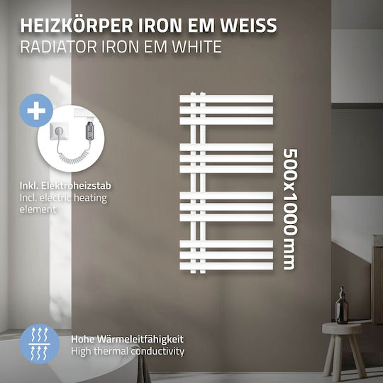 ECD Germany Iron Em Elektrischer Handtuchhalter 600W 100x50cm Weiß