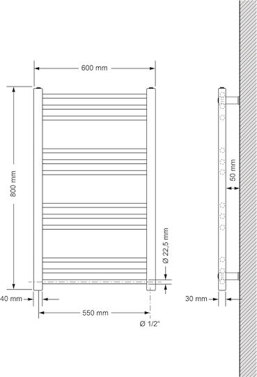 ECD Germany Ηλεκτρική Πετσετοκρεμάστρα 600W 80x60cm Λευκή