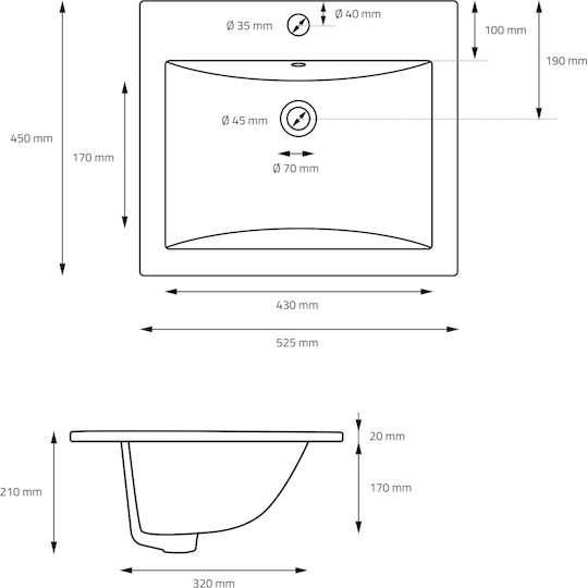 ML-Design Inset / Countertop Sink Ceramic 45x22.5x42cm White
