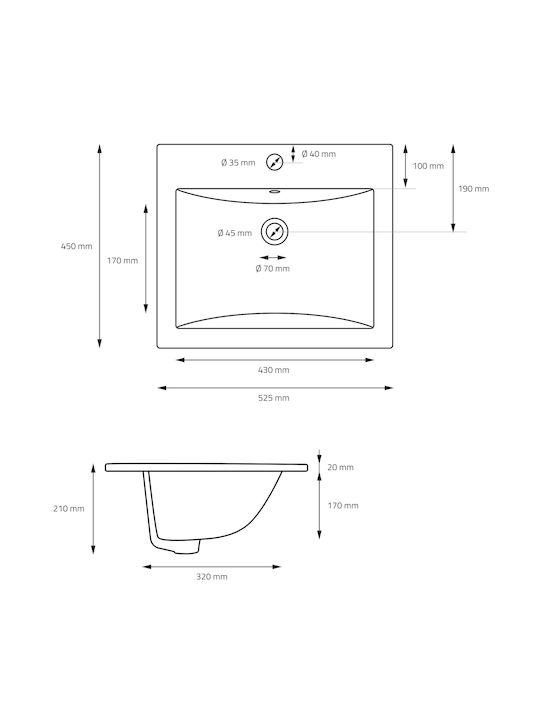 ML-Design Inset / Countertop Sink Ceramic 45x22.5x42cm White