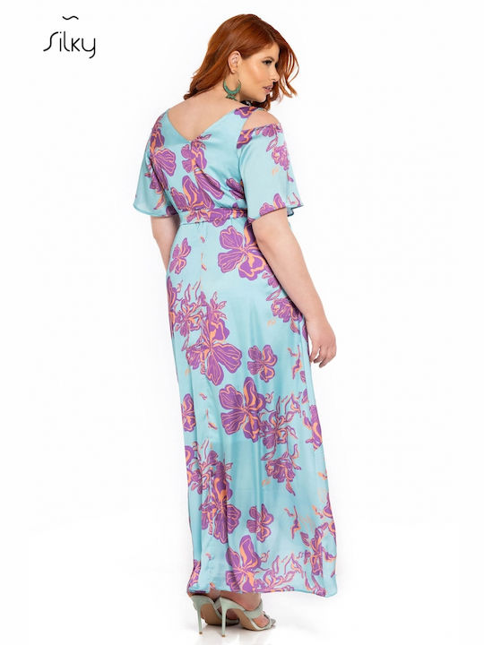 Silky Collection Summer Maxi Dress Satin Light Blue