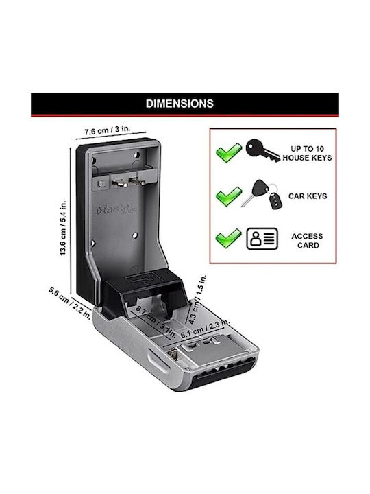 Master Lock Wall-mounted Combination Key Holder Metallic with Combination Dial 10 Hooks 19.6x7.6x5.6cm