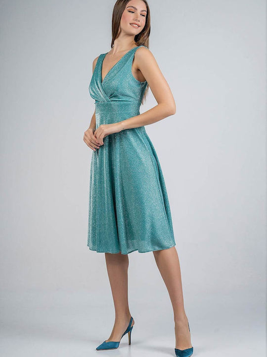 Bellino Summer Midi Evening Dress Open Back Turquoise