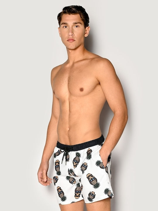Men's Swimwear Shorts White with Patterns