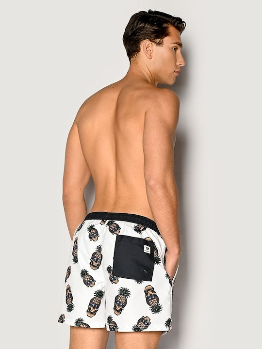 Men's Swimwear Shorts White with Patterns