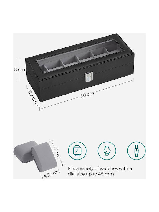 Songmics Wooden Case with transparent lid for 6 watches in Black color JWB06BK