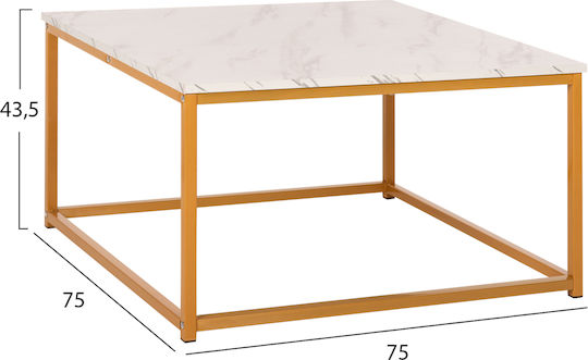 Square Central Coffee Table Braylen Wooden White Marble-Gold Base W75xL75xH43cm