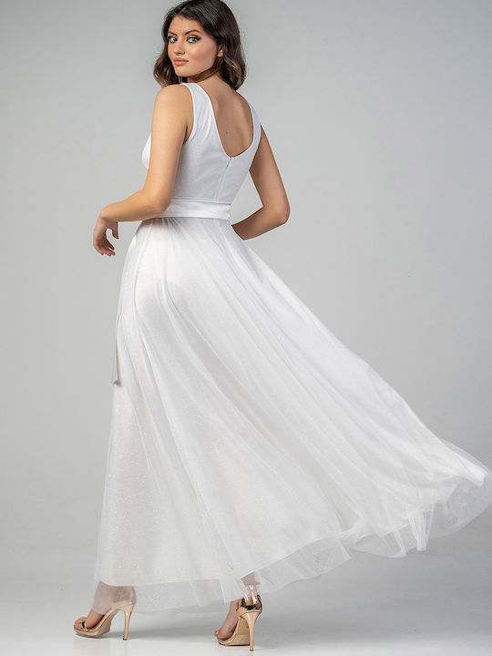 Summer Maxi Dress for Wedding / Baptism Open Back with Tulle White