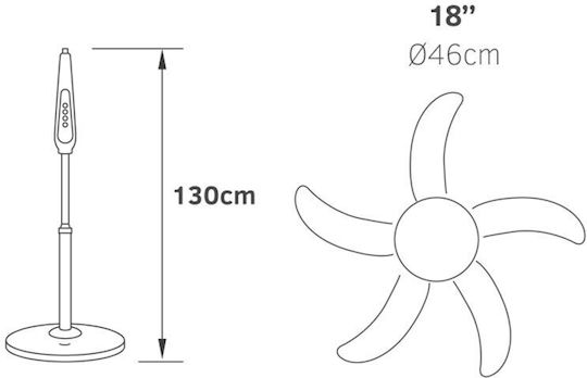 Lineme Ανεμιστήρας Ορθοστάτης 55W Διαμέτρου 46cm με Τηλεχειριστήριο Μαύρος