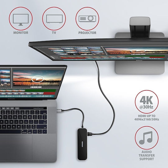 Axagon USB-C Docking Station mit HDMI 4K PD Ethernet Schwarz (HMC-6GL)