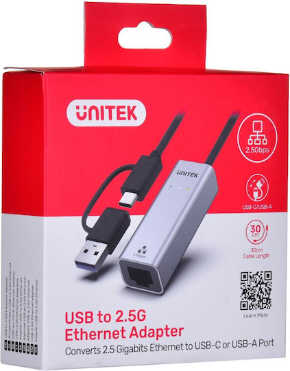 Unitek U1313C Αντάπτορας Δικτύου USB-C με Ενσύρματη Σύνδεση Ethernet