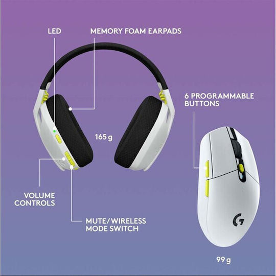Logitech Wireless Combo G435 & G305 Over Ear Gaming Headset με σύνδεση Bluetooth / USB White/Lime