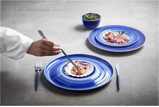 Costa Verde Teller Suppe aus Porzellan Blau mit Durchmesser 23cm 12Stück